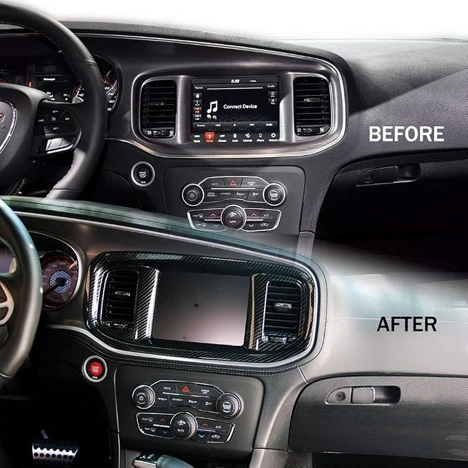 for Dodge Charger 2015-2023 Interior Accessories Dashboard DVD Navigation Screen Frame Cover Trim ABS Carbon Fiber