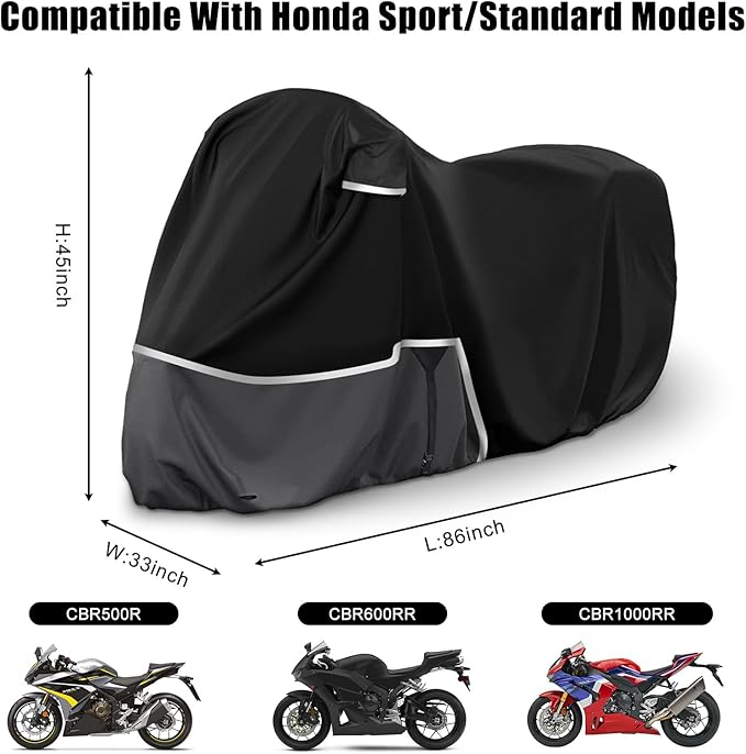 Waterproof Motorcycle Cover Replace for Honda CBR600RR CBR1000RR /CBR500R CBR650R CB1000R Sport/Standard Model, 420D Oxford Cloth Motorcycle Cover for Snow Rain Dust Protection