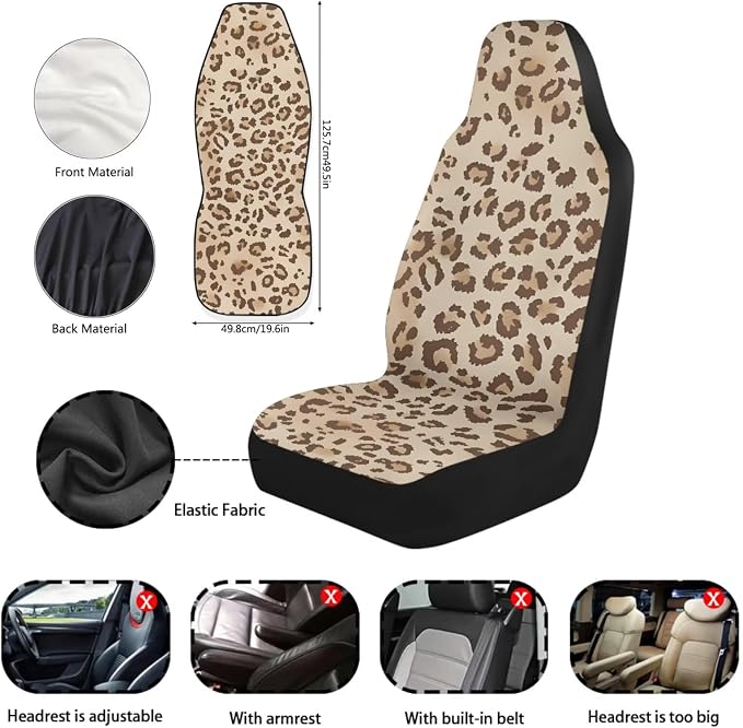Leopard Print 11 Pieces Car Seat Covers Full Set Car Front Seat Cover Rear View Mirror Cover Steering Wheel Cover Seat Belt Pad Cover Gear Lever Cover Fits for Cars,SUVs