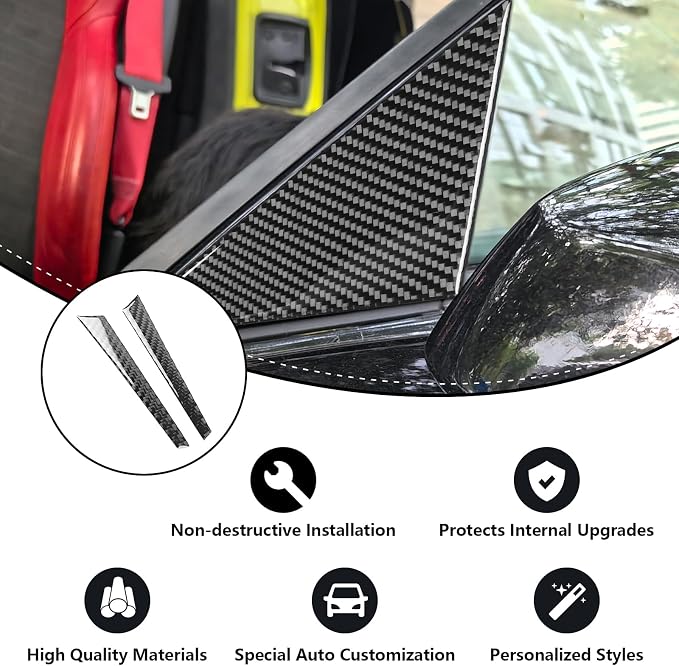 Real Carbon Fiber Front Quarter Window Trim Compatible with Corvette C8 2020-2026, Side Triangular Window Trim Exterior Decor Sticker Accessories