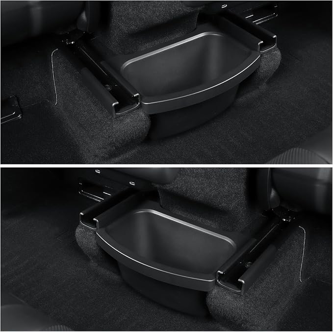 LUCKEASY Rear Center Console Floor Storage Box For Tesla Model Y Juniper 2025 2026 Storage Organizer 2nd Row Center Console Rubbish Bin Can TPE For Model Y Accessories Black