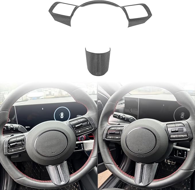 2 PCS Matte Wood Grain Car Steering Wheel Frame Cover Steering Wheel Button Panel Protection Frame Compatible with Hyundai Sonata DN8 2024 Accessories【Not Applicable to Sonata N-Series】