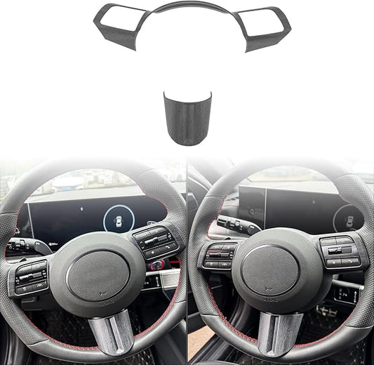 2 PCS Matte Wood Grain Car Steering Wheel Frame Cover Steering Wheel Button Panel Protection Frame Compatible with Hyundai Sonata DN8 2024 Accessories【Not Applicable to Sonata N-Series】