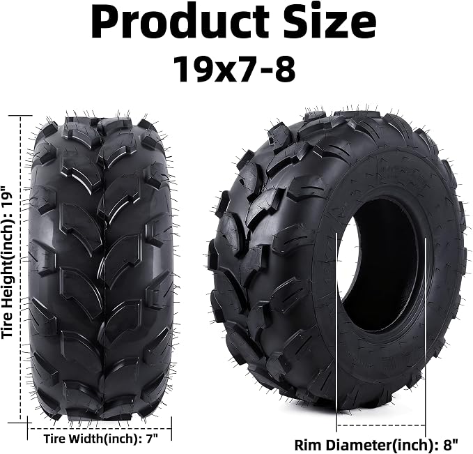 AR-PRO 19x7-8 ATV UTV Tires – 4PR Tubeless All-Terrain Off-Road Tires Compatible with Coleman CT200U, BT200X, Baja Warrior MB165 MB200, Axis M200, Coolster 110cc 125cc Quad Go Kart