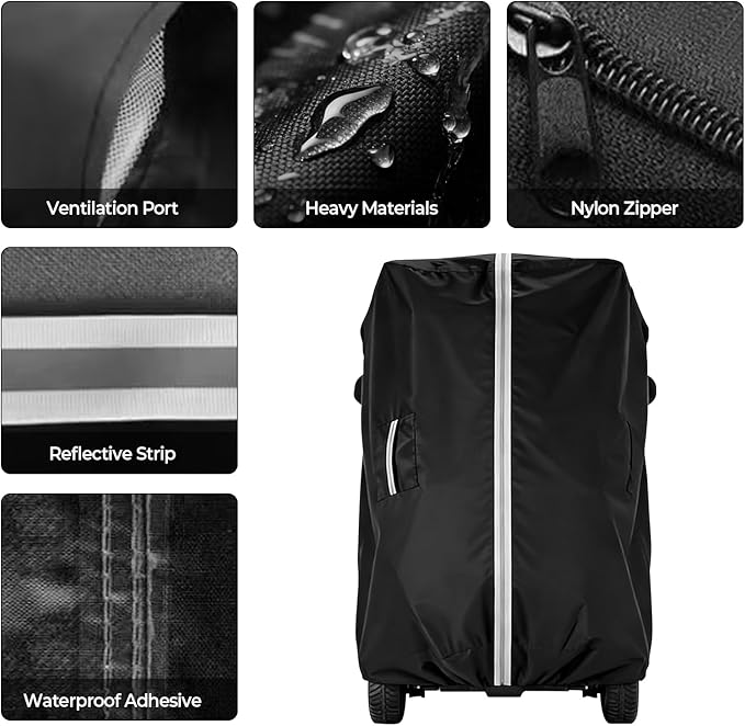 Upgraded Mobility Scooter Storage Cover, Heavy Duty 600D Oxford Fabric Electric Wheelchair Cover with Reflective Strips, L 49“ x W 23” x H 41", Use for Mobility Wheelchairs