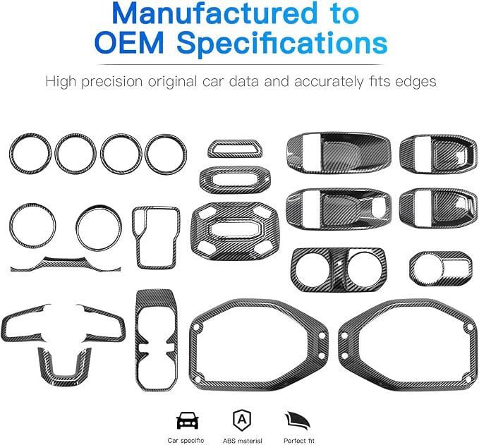 Barong for Jeep Wrangler JL JLU Gladiator JT 2018-2023 Accessories Interior Decoration Steering Wheel Gear Cup Holder Door Panel AC Air Vent Reading Light Cover 23PCS Full Set (Carbon Fiber)