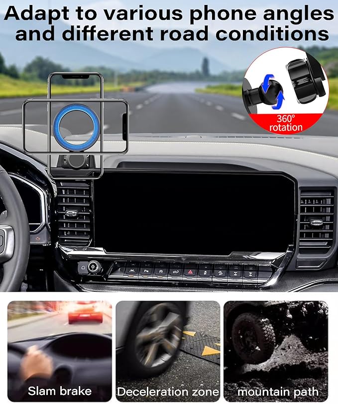 Magnetic Car Phone Mount for 2022-2026 Chevrolet Silverado 1500/2500/3500 Accessories, for MagSafe Strong Magnets Cell Phone Holder 13.4-Inch Screen Cradles, with Portable Phone Gripper