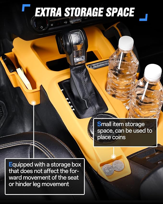 Central Control Storage Box fit for 2021-2024 Ford Bronco Automatic Transmission 2/4 Door Water Cup Silicone Non-Slip Mat Central Protective Scratch Pad Interior Modification Accessories-Orange