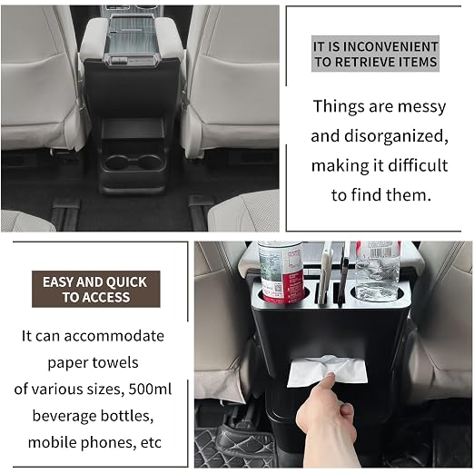 Car Cup Holder Paper Drawer Storage Box for Toyota Sienna 2024-2025, Multi Functional Paper Box for Car Middle Rown, Black Color, 1 PC (Water Cup Storage Box for Sienna 21-25)