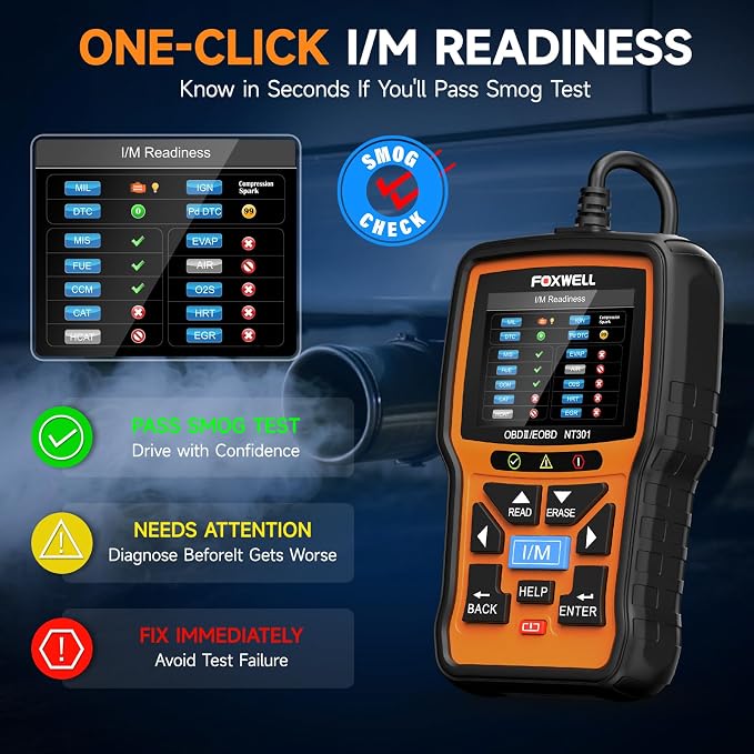FOXWELL NT301 OBD2 Scanner Live Data OBDII Diagnostic Code Reader Tool & Portable Carrying Case for OBD2 Scanners & Battery Testers