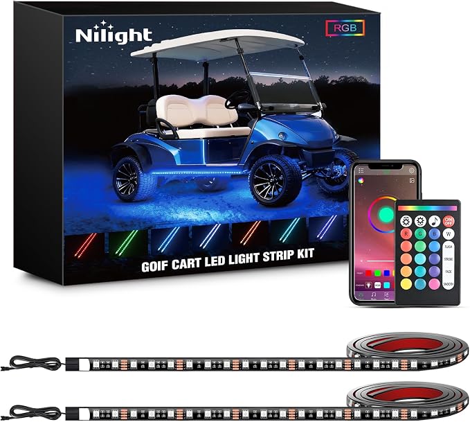 Nilight 2PCS Golf Cart Underbody Lights Kit RGB Multi-Mode LED Neon Accent Lighting Lamp APP Remote Control Sound Active Music Sync IP67 Waterproof 12V-66V for EZGO Yamaha Club Car
