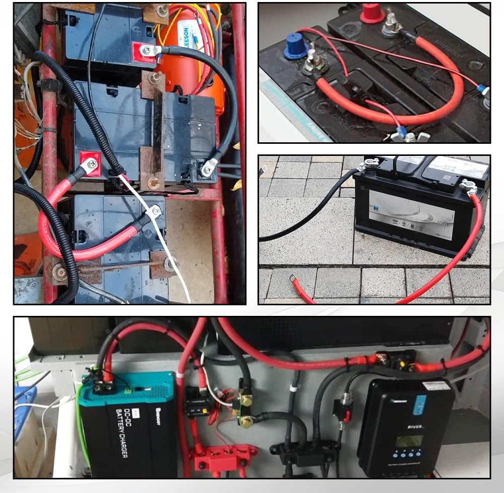 2 AWG Battery Cable 2AWG Gauge Pure Copper Battery Inverter Cables with 3/8 in Lugs Both Ends Power Inverter Wire Set for Automotive Solar Marine Boat RV Car Motorcycle Red and Black (1FT)