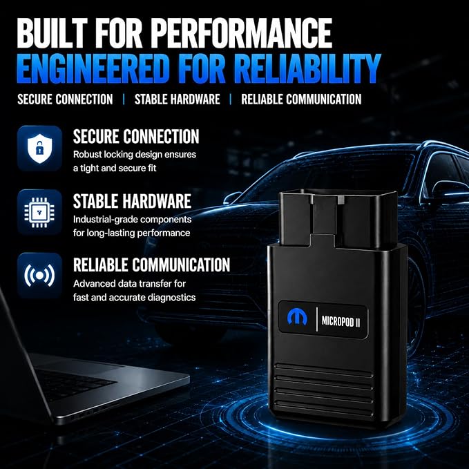 MicroPod 2 Diagnostic & Programming Tool for Jeep Dodge Chrysler Fiat, Full System Scanner with DRBIII Support, Compatible with 1998-2016 Vehicles, V17.04.27