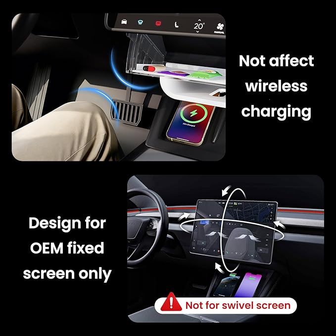 for Tesla Model Y Juniper & Model Y L Under Screen Storage Organizer 2025-2026/Model 3 Highland 2024-2026, Hideable Center Console Organizer Tray for Model Y Juniper Accessories, White