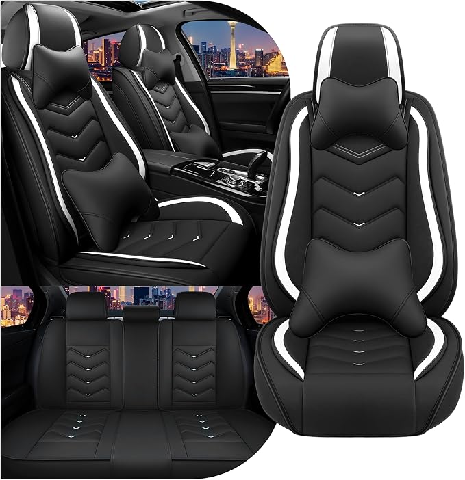 CTDS Car Seat Covers for Chevy Equinox 2005-2026, Stylish Sport Seat Cover, Premium Nappa Leather Car Seat Cover. Automobile Seat Covers Sets.(Luxury 5 Seats/Black White)