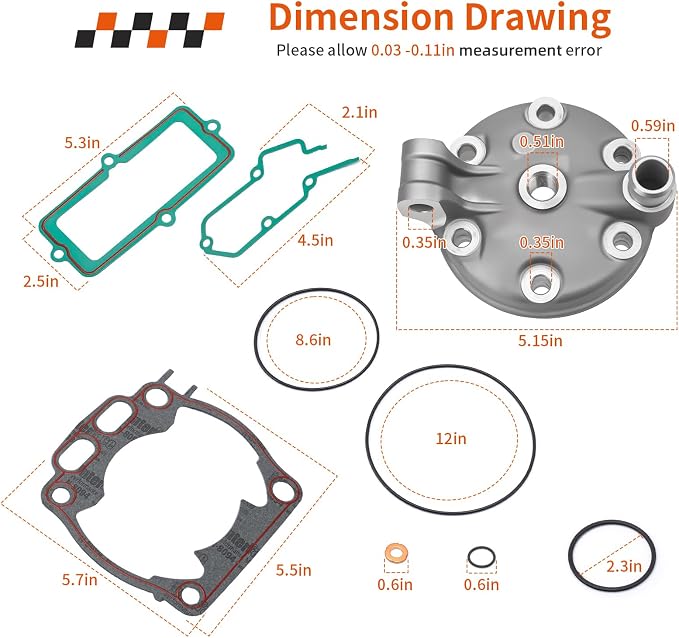 Cylinder Head & Top End Gasket Kit For Yamaha YZ250 2001-2002 & 2011-2024 5MW-11111-02-00