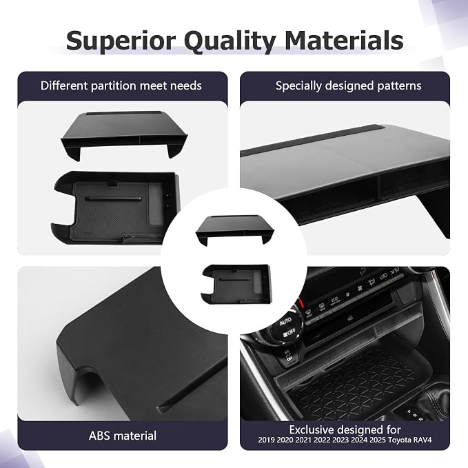 LUWU for 2025 Toyota RAV 4 Accessories Compatible with 2019 2020 2021 2022 2023 2024 2025 Toyota RAV 4 Front Center Console Organizer, Armrest Storage Box Insert Tray ABS Material 2-Pack