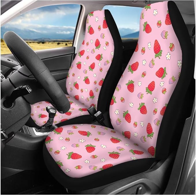 Ystardream Strawberry Car Interior Seat Cover Full Set Pink Seat Covers for Car for Women Automotive Vehicle Cushion Cover for Cars SUV Full Set Front and Back Seats Protectors Covers