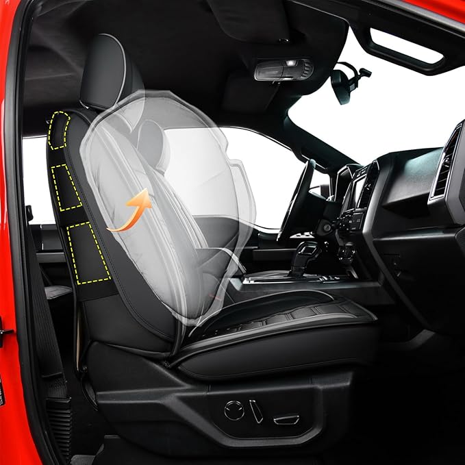 RISINGSTAR Silverado Sierra Faux Leather Seat Covers, Fit for 2014-2018 Chevy Silverado GMC Sierra 1500 and 2015-2019 2500HD 3500HD Crew Cab(Full Set, Black&Gray)