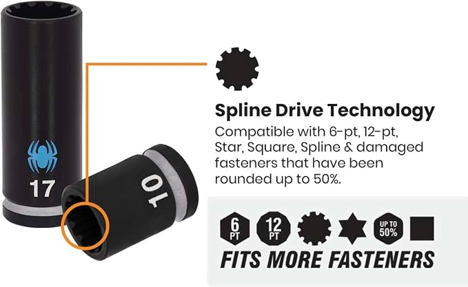 Spyder 10-Piece 1/2-Inch Drive Metric Deep Impact Socket Set with Adapter (19701)