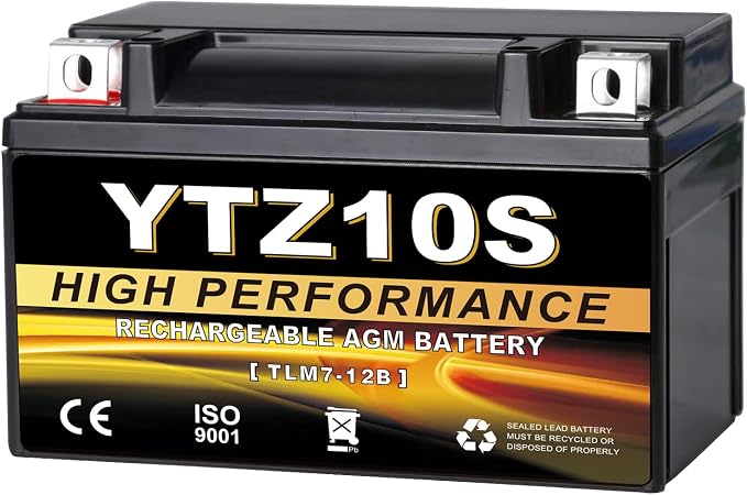 YTZ10S-BS 12V 9Ah AGM Sealed Motorcycle Battery, Maintenance-Free, Compatible with Yamaha Raptor, Honda CBR, BMW, Kawasaki, Suzuki