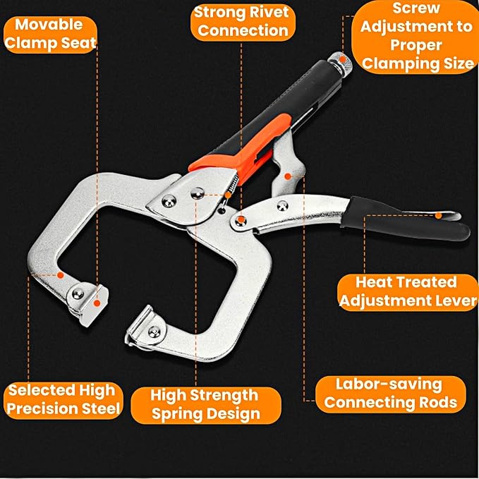 6 inch C Clamp Locking, 10Pcs Heavy Duty Welding Clamps Pliers Set Vise Grip Clamps with Swivel Pad for Electrician Maintenance, Wood Working, Welding and Craftsmen Home Workshop