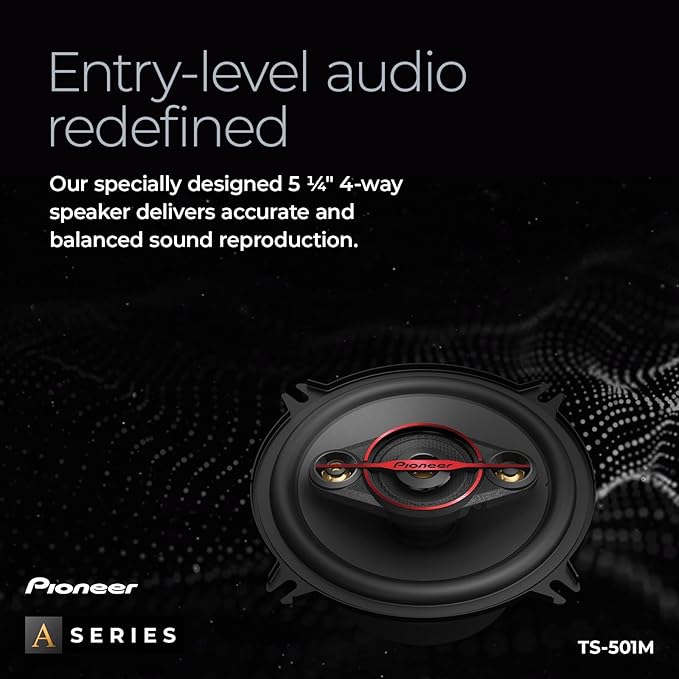 PIONEER TS-501M 4-Way Coaxial Car Audio Speakers (Pair) - 5-1/4' Round, 300 W Max Power, Black and Red