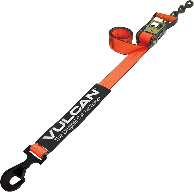 VULCAN Car Tie Down with Chain Tail Ratchet - Snap Hook - 96 Inch - PROSeries - 3,300 Pound Safe Working Load