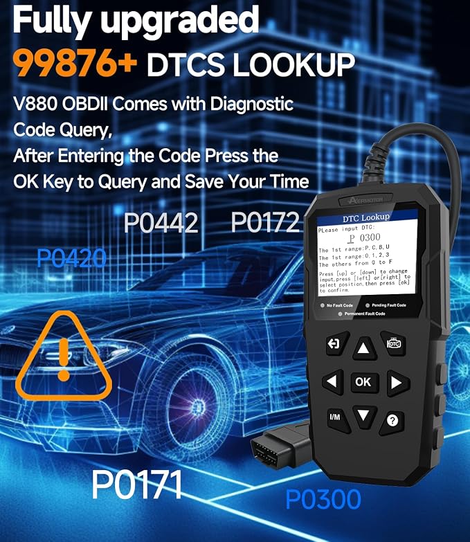 OBD2 Scanner,V880 Check Engine Light Car Code Reader with Reset,4-in 1 Graphic Live Data,I/M Smog Test, CAN Scan Tool Diagnostic Scanner for All OBDII Vehicles,Work for DIY,Home Use,Mechanic