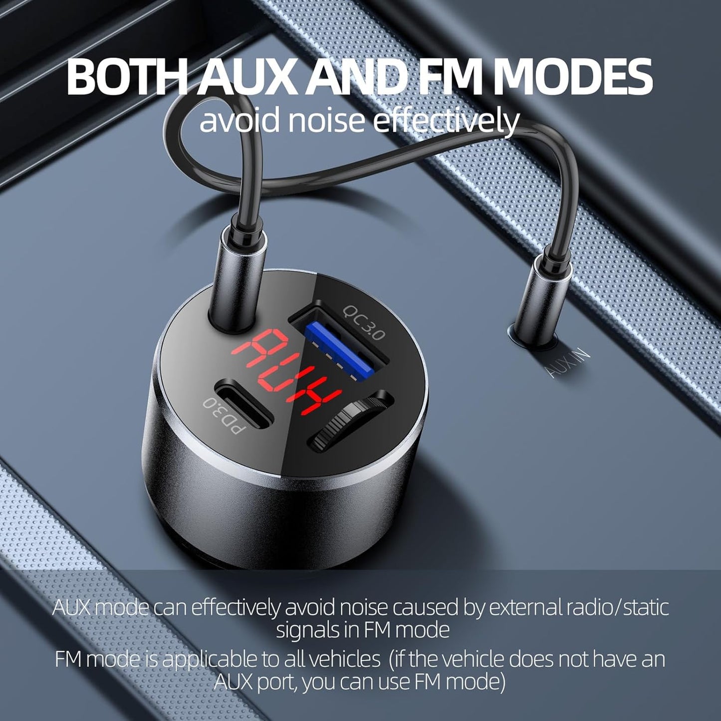 AUX Car Adapter FM Transmitter,iMyOnly QC/PD All-Metal Bluetooth V5.3 AUX Adapter for Car Music Player, Bluetooth Transmitter with Hands-Free Calling