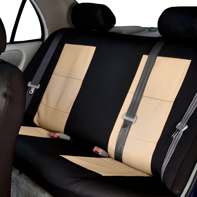 FH Group FB085114 +F11306 Premium Waterproof Seat Covers (Beige) Full Set – Universal Fit for Cars Trucks & SUVs