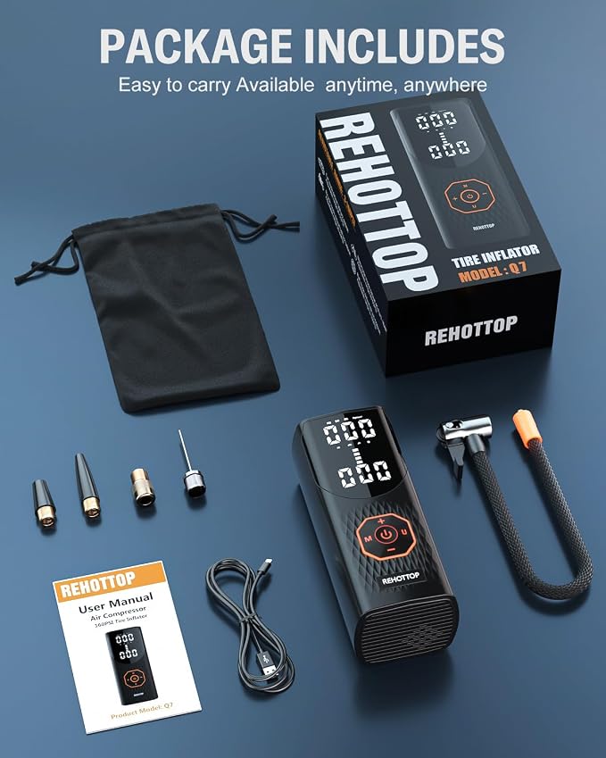 160PSI Tire Inflator Portable Air Compressor - 5X Faster Inflation, Cordless Air Pump for Car Tires with Digital Pressure Gauge, LED Light and Auto Shut-Off Function for Car, Motorcycle, Bike, Balls