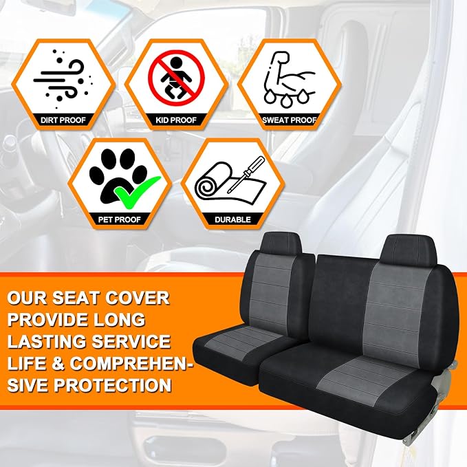 Truck Seat Covers Compatible with 1988-1994 Chevy C/K 1500 C1500 K1500, 40/60 Split Bench with Headrests, Universal Dutch Velvet Automotive Cover, Black & Gray