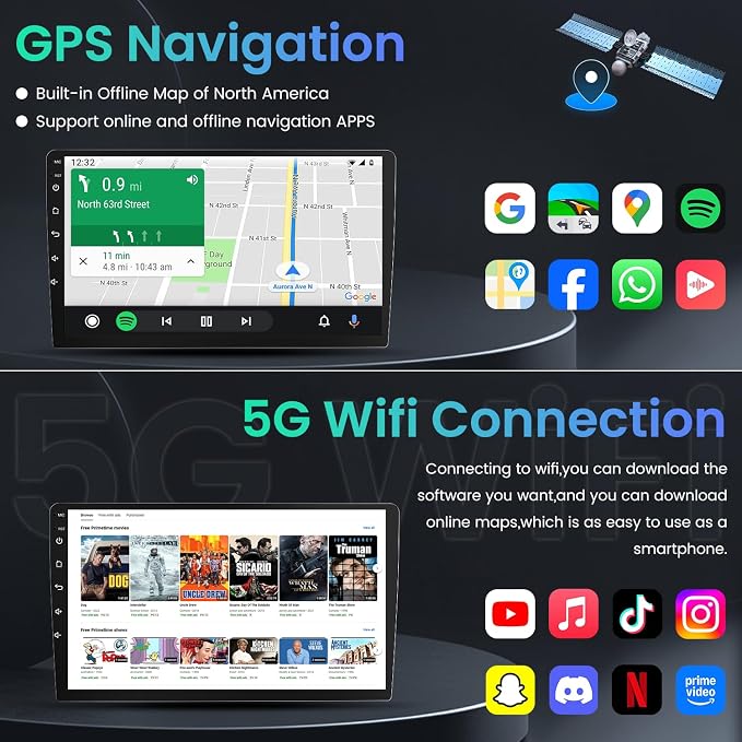 Car Radio for Toyota Corolla 2014-2016: 10 Inch Carplay/Android Auto 5G WiFi 1280 * 800 HD Touch Screen Stereo with Bluetooth 1080P Backup Camera GPS SWC Mirror Link