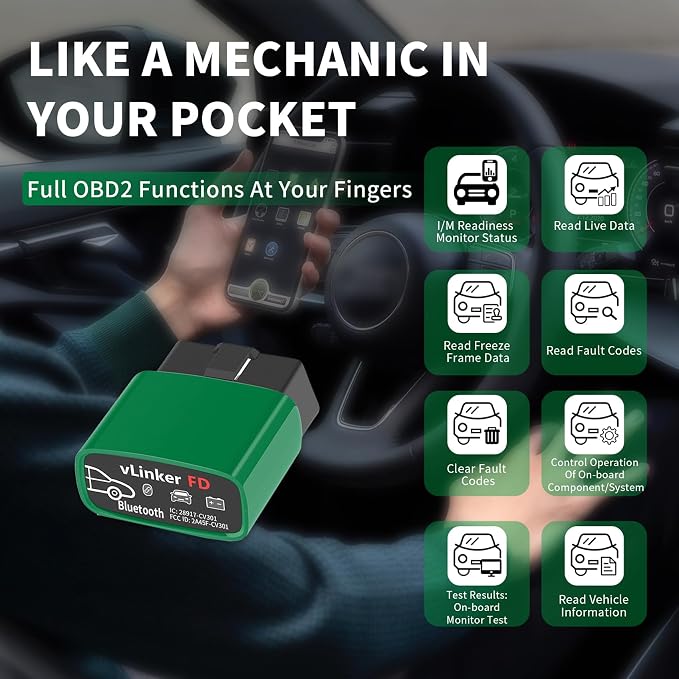 VGATE vLinker FD Bluetooth OBD2 Scanner Diagnostic Tool, Car Code Readers & Scan Tools for Android & Windows (Not iOS), Wireless OBD2 Adapter Auto All System Diagnostic to Check Engine Light