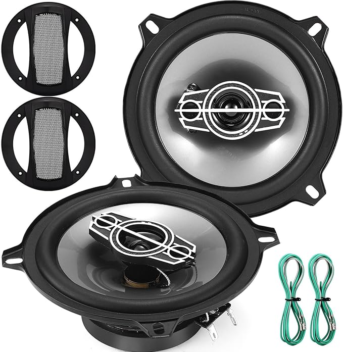5 Inch 4-Way Car Coaxial Speakers, 300W Max 4Ohm Car Audio Speaker with PEI Dome Tweeters, Tweeters Vehicle Coaxial Speaker Compact for Car Truck Door Speakers Replacement (Pair)