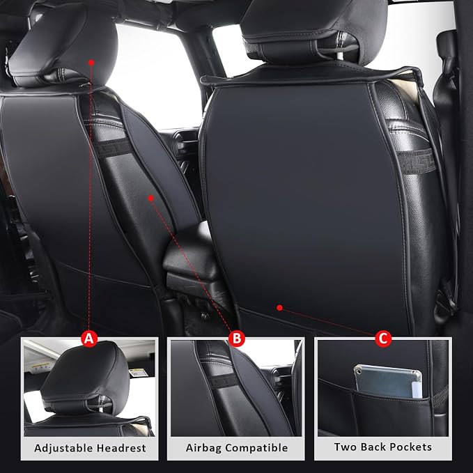 MIROZO Tacoma Seat Covers Full Set,Leather Truck Seat Covers Breathable Car Seat Covers Fits for 2005-2015 Toyota Tacoma Crew Cab,Black and Red