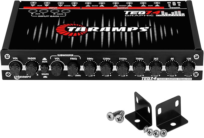 Taramps TEQ 7.4 Stereo 7-band Graphic Equalizer Car Audio Rca Input/Output, Auxiliary Gain, Fader Control 2 Input Channel 3 Output Channel, Blue LED Sound Equalizer