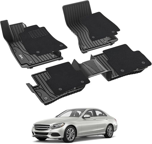 3W Floor Mats with Carpets for Mercedez Benz C-Class 2015-2021(for Sedan Only,Not fit Coupe and Cabriolet), TPE Floor Liner Thickened Carpet for Benz C Class C300/C400/C350e/C43 AMG/C63 AMG/C63 AMG S