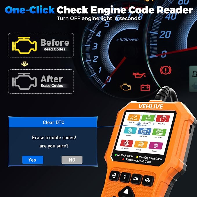 OBD2 Scanner Diagnostic Tool, Check Engine Light Car Code Reader with Reset, Battery Tester, Live Data, Freeze Frame, I/M Readiness, Car Scanner Diagnostic Tool for All OBDII Car After 1996