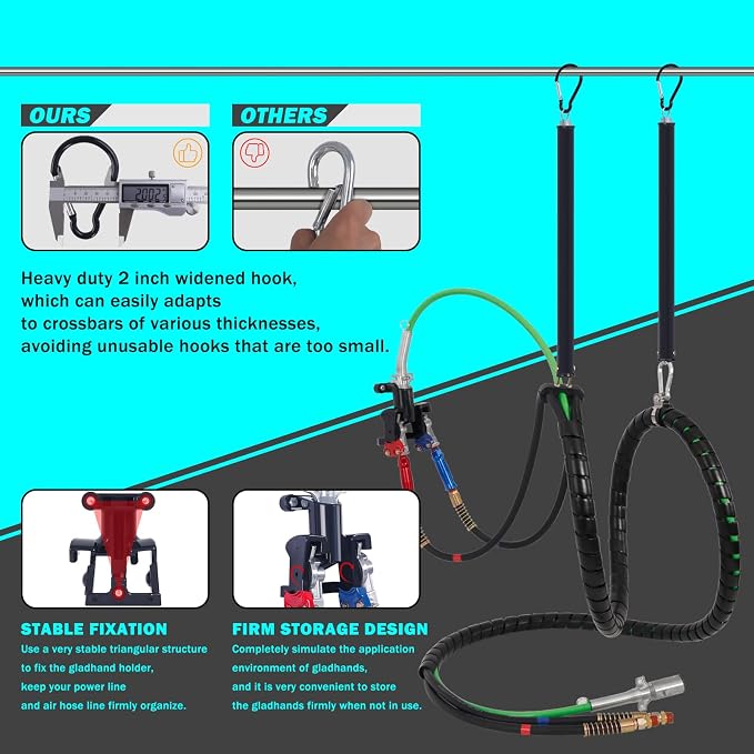 CheeMuii 18FT Semi Truck Air Line Kit with Gladhands Handles Air Line Holder and Springs Kit 7 Way Trailer Cord and 3-in-1 Air Brake Hoses for Semi Truck Trailer Tractor