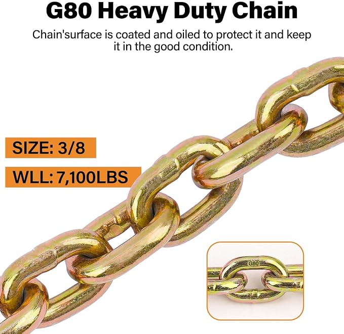 3/8" G80(4-Pack Chain Hooks+10 Ft Binder Chain)