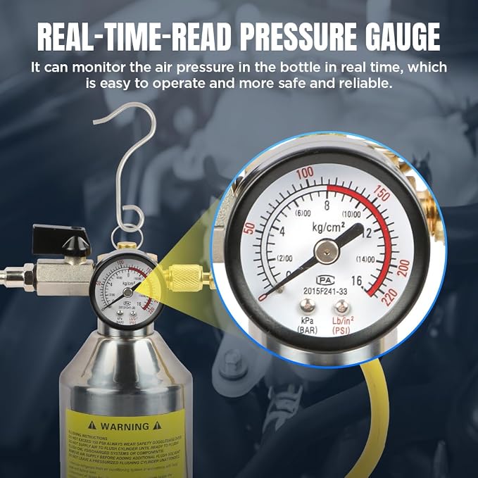 AC Flush Kit Home A/C Flush Tool Automotive A/C Flush Kit House AC Flushing Kit 1L Stainless Steel Bottle R134A R12 R22 R404 R410A Air Conditioner System Flush Canister Kit Clean Tool Set