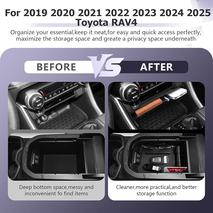 LUWU for 2025 Toyota RAV 4 Accessories Compatible with 2019 2020 2021 2022 2023 2024 2025 Toyota RAV 4 Front Center Console Organizer, Armrest Storage Box Insert Tray ABS Material 2-Pack