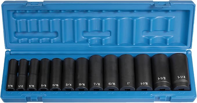 Grey Pneumatic Corp 1312D 1/2'' Drive Deep Length Fractional Set - 13 Piece