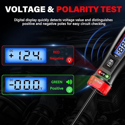 AWBLIN Power Circuit Probe Tester, 5-60V DC Digital Automotive Test Light with Voltmeter, Auto Voltage Current Relay Resistance Short Detection, Trailer Fuse Tester, Car Electrical Diagnostic Tool