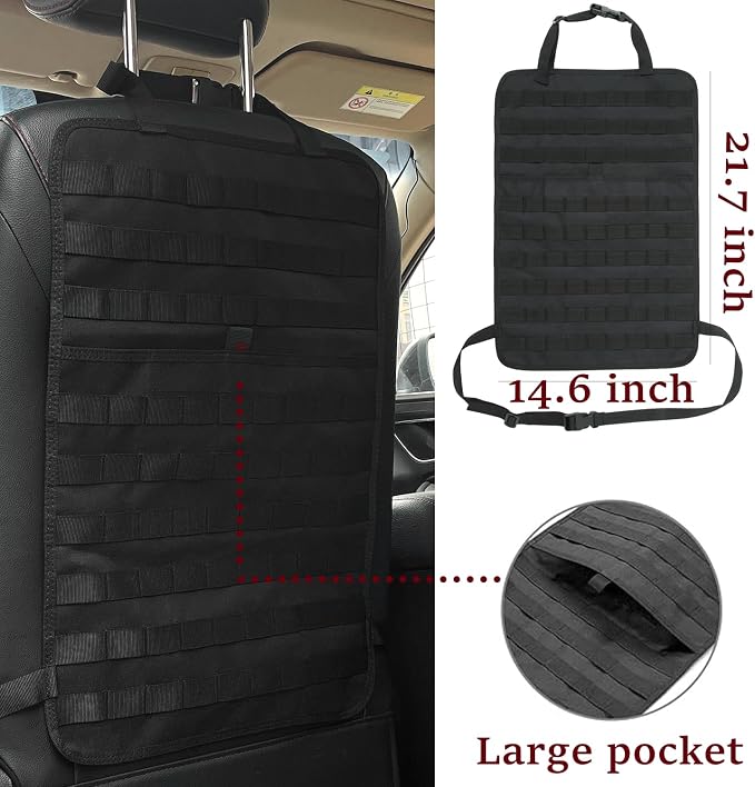6 Pack Tactical Molle Car Seat Back Organizer - Tactical Vehicle Panel Organizer with 5 Detachable Molle Pouch,US Flag Patch and Keychain,Car Backseat Organizer,Great Trunk Accessories for Man