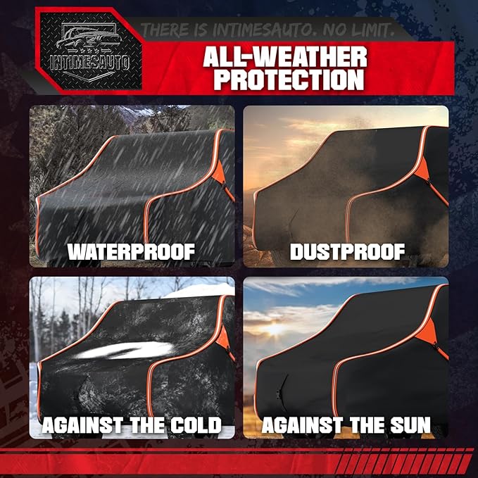 153 Inch UTV Cover for Polaris Ranger Crew RZR General 4, Can-Am Defender Maverick Commander Max, Yamaha Wolverine Viking, Kawasaki Mule Pro, Black 600D Cover Protection for 4-6 Seater UTV