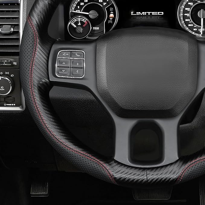 MEWANT Hand Stitch Steering Wheel Cover for Dodge Ram 1500 2500 3500 2004-2008 Faux Leather Carbon Fiber Steering Wrap