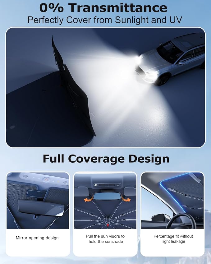 DMJN Umbrella Windshield Sun Shade for Honda Pilot (2005-2026), Car Sunshade for Front Windshield [Nano Ice-Crystal Coatings] UPF50+ Heat & UV Block, Protect Interior & Keep Cooler